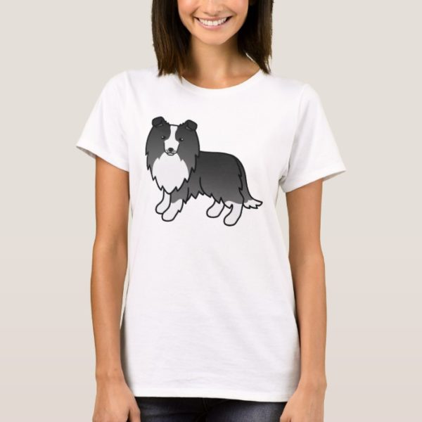 Cute Cartoon Bi-Black Shetland Sheepdog T-Shirt