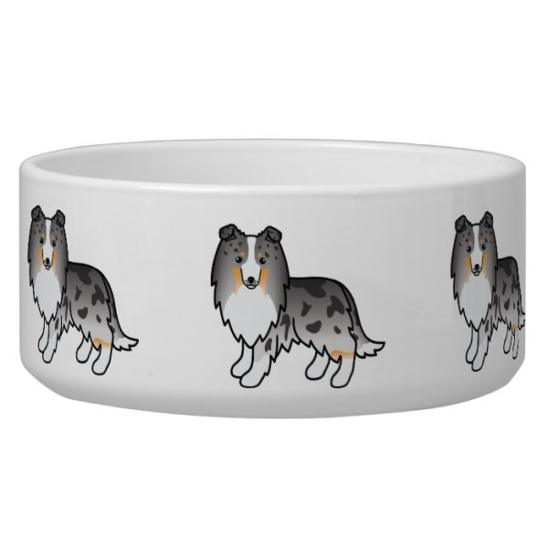 Cute Cartoon Blue Merle Shetland Sheepdog Dogs Bowl