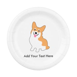 Cute Corgi Drawing - Add Your Own Text Paper Plate