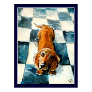 Cute Dachshund dog postcard