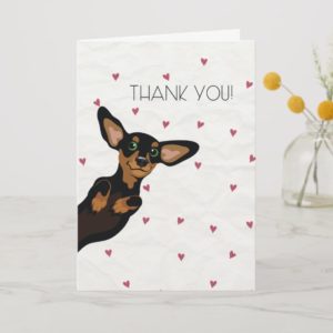 Cute Dachshund thank you card with hearts