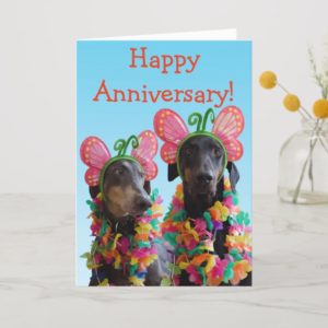Cute Doberman dog butterfly couple anniversary Card