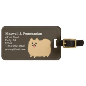 Cute Fluffy Pomeranian with Customizable Text Luggage Tag