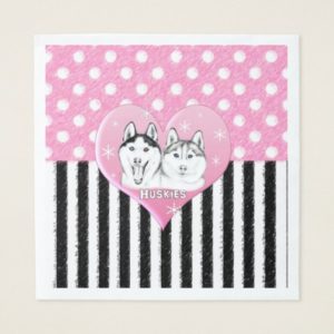 Cute Huskies pink pattern Napkin