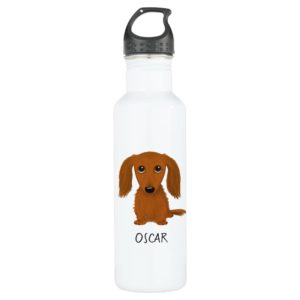 Cute Long Haired Red Dachshund with Custom Text Stainless Steel Water Bottle