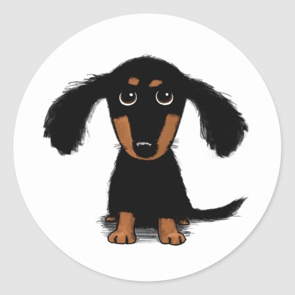 Cute Longhaired Dachshund Puppy Dog Classic Round Sticker