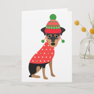 Cute Min Pin Dog Christmas Card