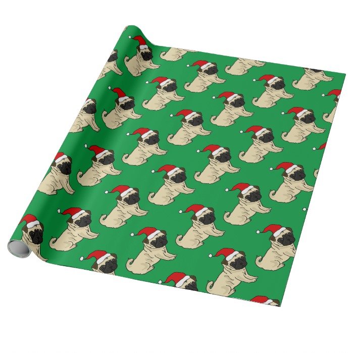Cute Pug Dog in Santa Hat Christmas Cartoon Wrapping Paper