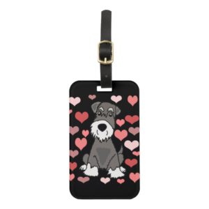 Cute Schnauzer Dog and Hearts Pattern Art Bag Tag