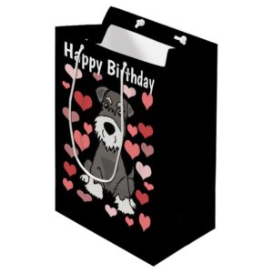 Cute Schnauzer Dog and Hearts Pattern Art Medium Gift Bag
