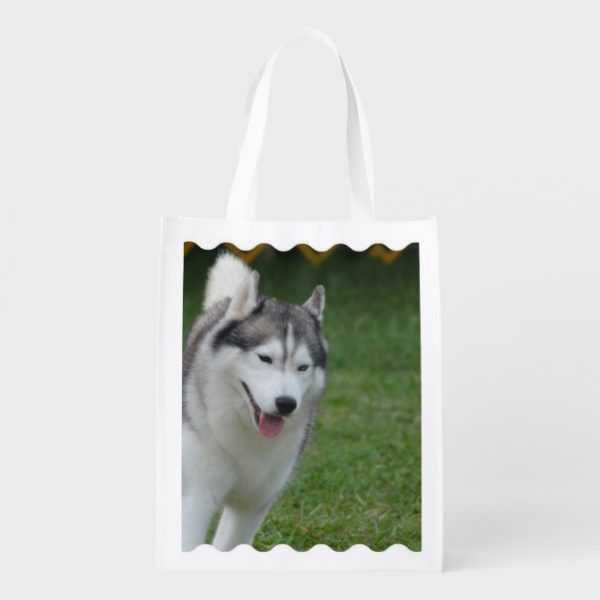 Cute Siberian Husky Grocery Bag