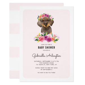 Cute Watercolor Dachshund Pink Floral Baby Shower Invitation