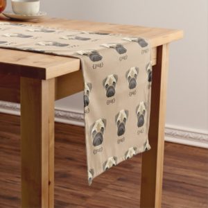 Cute Watercolor Pug Face Definition Short Table Runner