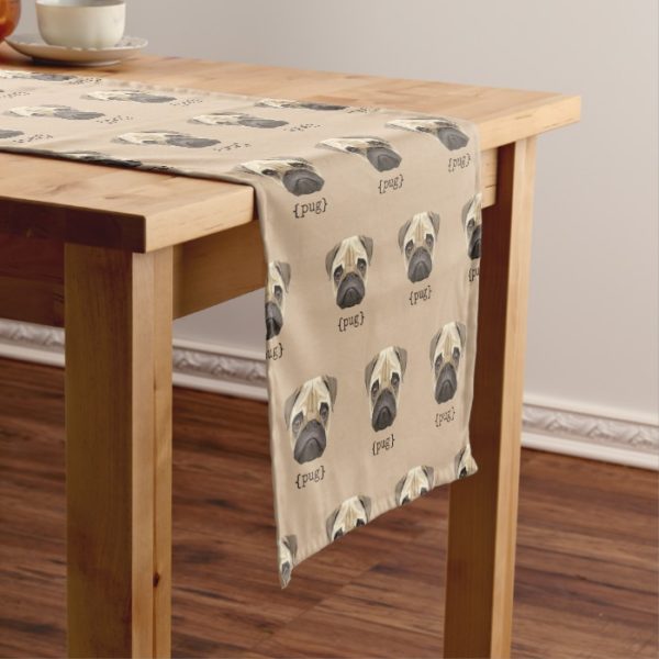 Cute Watercolor Pug Face Definition Short Table Runner