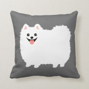Cute White Pomeranian Fluffy Happy Dog Throw Pillow