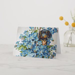 Dachshund and Forget-Me-Nots Card