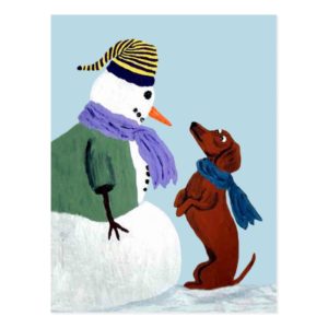 Dachshund And Snowman Postcard
