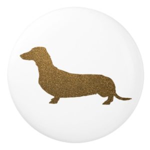 Dachshund Dog Icon (To Left) | Faux Gold Glitter Ceramic Knob