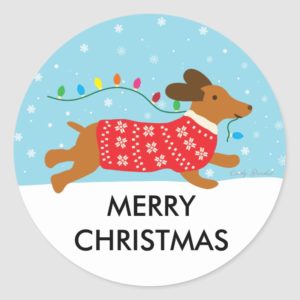 Dachshund Dog in the Snow Merry Christmas Classic Round Sticker
