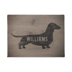 Dachshund Dog Silhouette Faux Weathered Wood Doormat