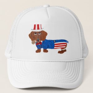 Dachshund In Uncle Sam Suit Trucker Hat