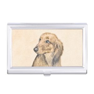 Dachshund (Longhaired) 2 Painting Original Dog Art Business Card Holder