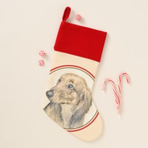 Dachshund (Longhaired) Painting - Original Dog Art Christmas Stocking