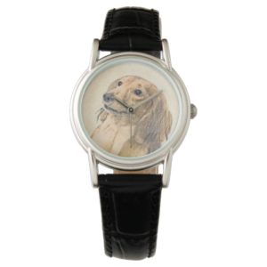 Dachshund (Longhaired) Painting - Original Dog Art Wrist Watch