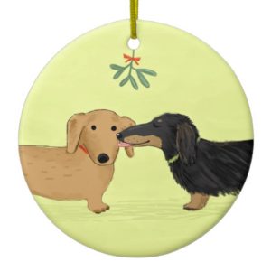 Dachshund Mistletoe Kiss - Wiener Dog Christmas Ceramic Ornament