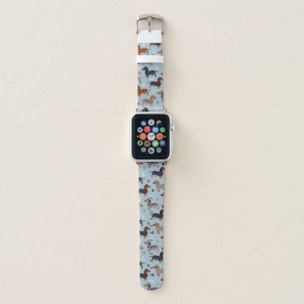 Dachshund Paws and Bones Pattern Blue Apple Watch Band