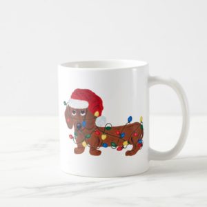 Dachshund Tangled In Christmas Lights (Red) Coffee Mug