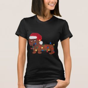 Dachshund Tangled In Christmas Lights (Red) T-Shirt