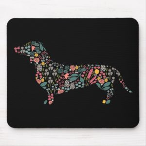Dachshund Wiener Dog Floral Pattern Watercolor Art Mouse Pad