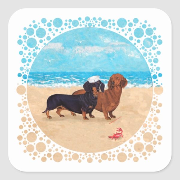 Dachshunds at the Beach Square Sticker