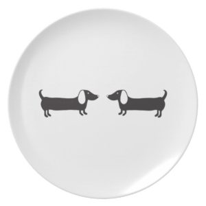 Dachshunds in black and white love dinner plate