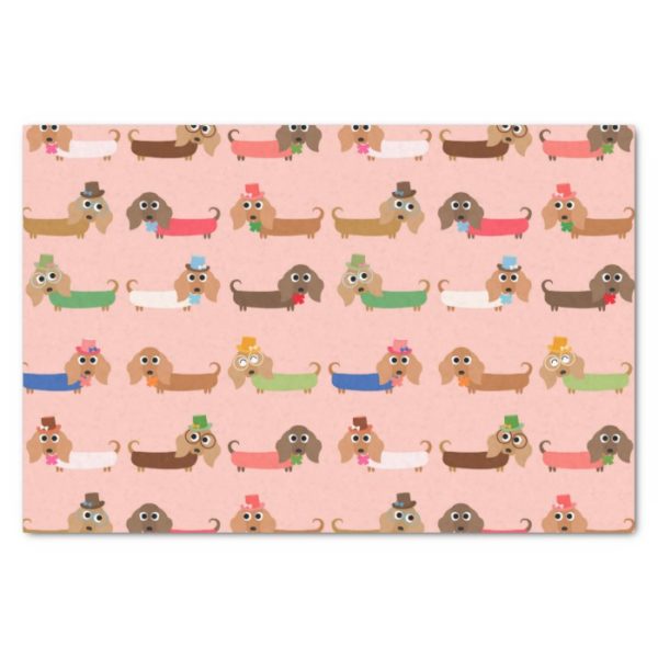 Dachshunds on Pink Tissue Paper