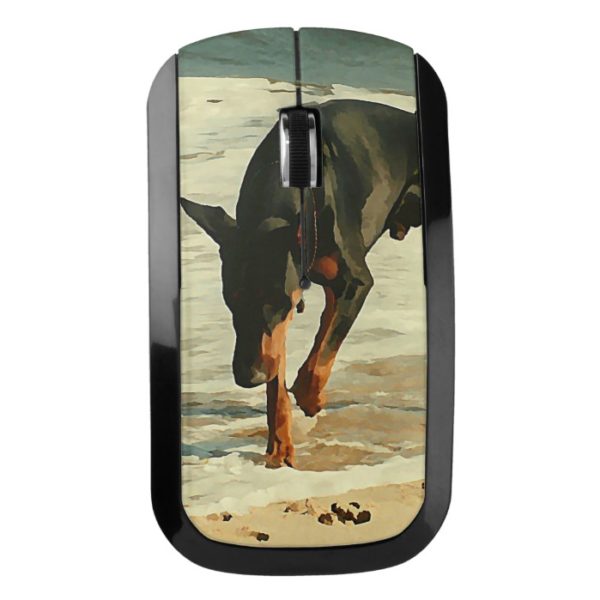 Doberman at the Beach Painting Image Wireless Mouse