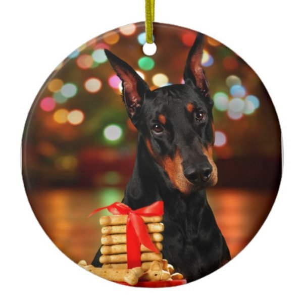 Doberman Christmas Ceramic Ornament