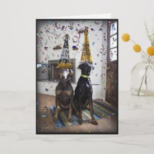 Doberman dog Happy New Year invitation or card