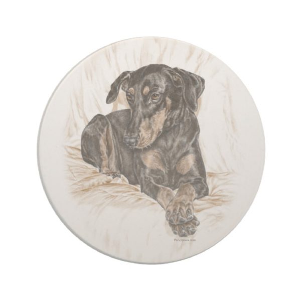 Doberman Dog Natural Ears Sandstone Coaster