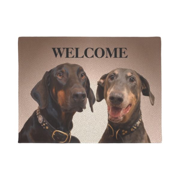 Doberman dogs welcome door mat