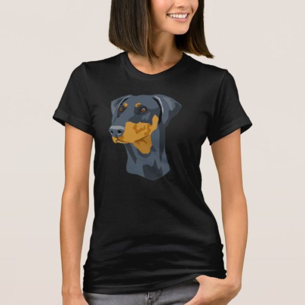 Doberman Head, Blue, Uncropped T-Shirt