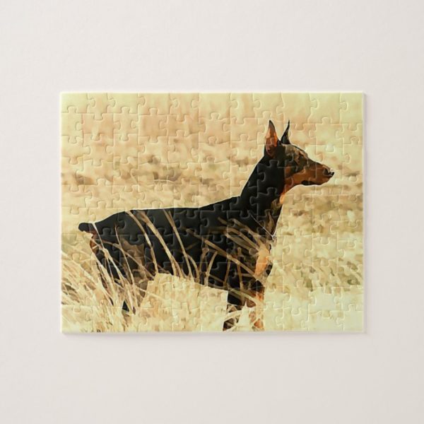 Doberman in Dry Reeds Painting Image Jigsaw Puzzle