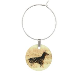 Doberman in Dry Reeds Painting Image Wine Charm