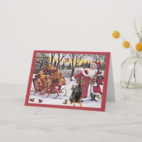 Doberman Pinscher Christmas Card Santa Bears