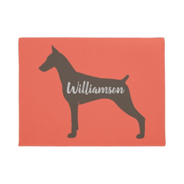 Doberman Pinscher Dog Silhouette Personalized Doormat