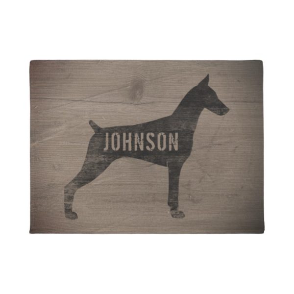 Doberman Pinscher Dog Silhouette Rustic Custom Doormat