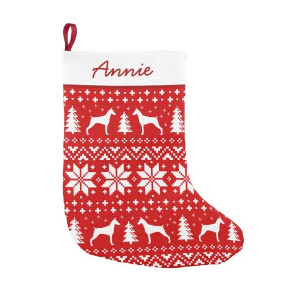 Doberman Pinscher Dog Silhouettes Pattern Cute Small Christmas Stocking