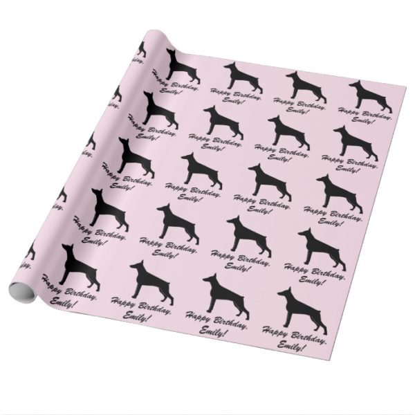 Doberman Pinscher Happy Birthday Name Customizable Wrapping Paper