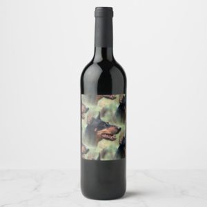 Doberman Pinscher in the Woods Wine Label